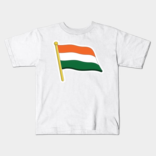 India flag Sticker design vector. India independence day 15th of august. Flag of the Republic of India in the wind on flagpole sticker design logo. Kids T-Shirt by AlviStudio